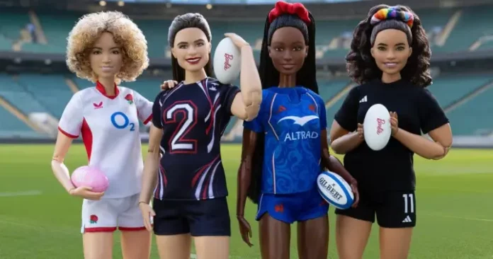 barbie-mattel-ilona-maher Les quatre Barbie créées dans le cadre de la collection Team Barbie, de gauche à droite : Ellie Kildunne, Ilona Maher, Nassira Konde, Portia Woodman-Wickliffe ©️ Mattel